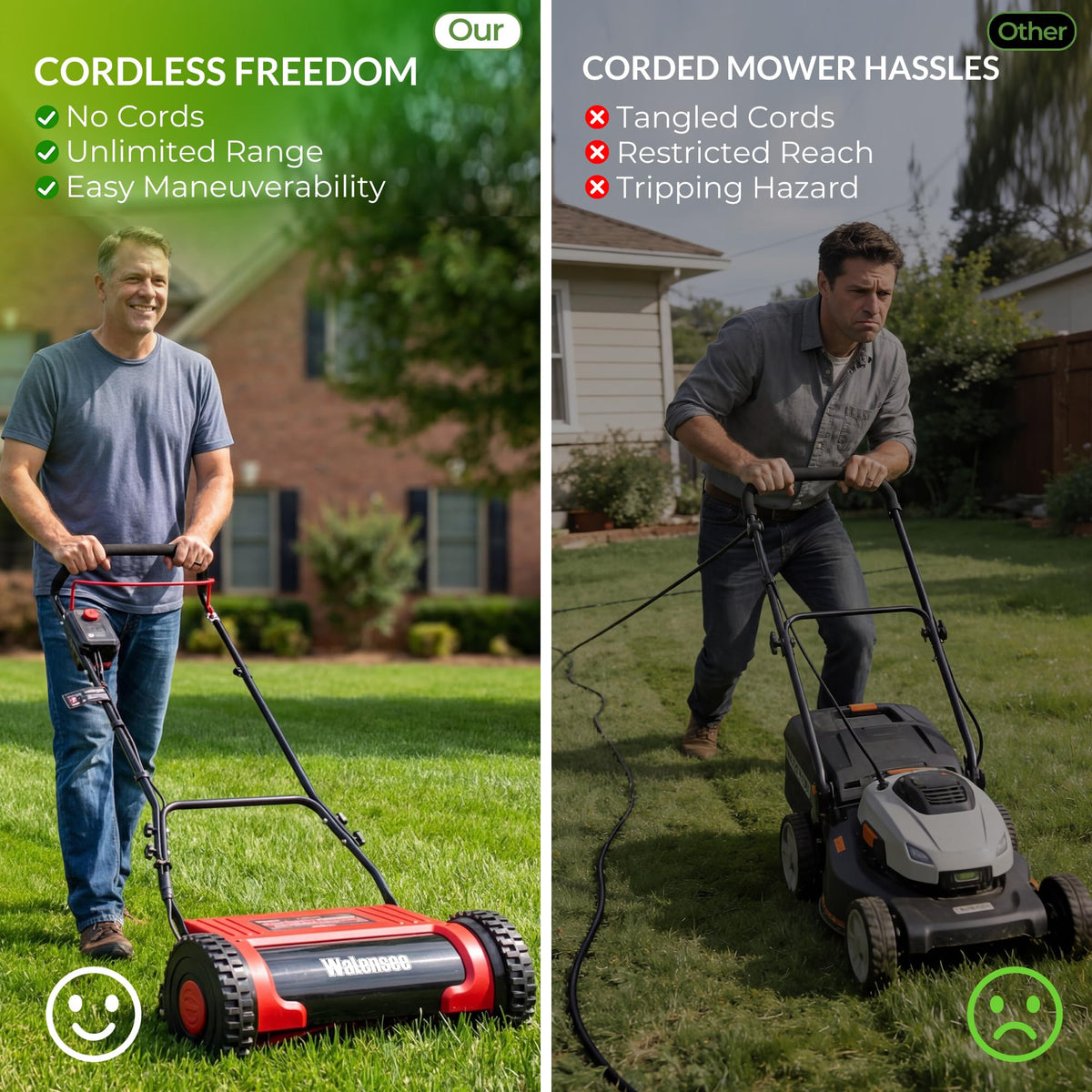16-Inch Cordless Electric Reel Lawn Mower with 2 Batteries E8582