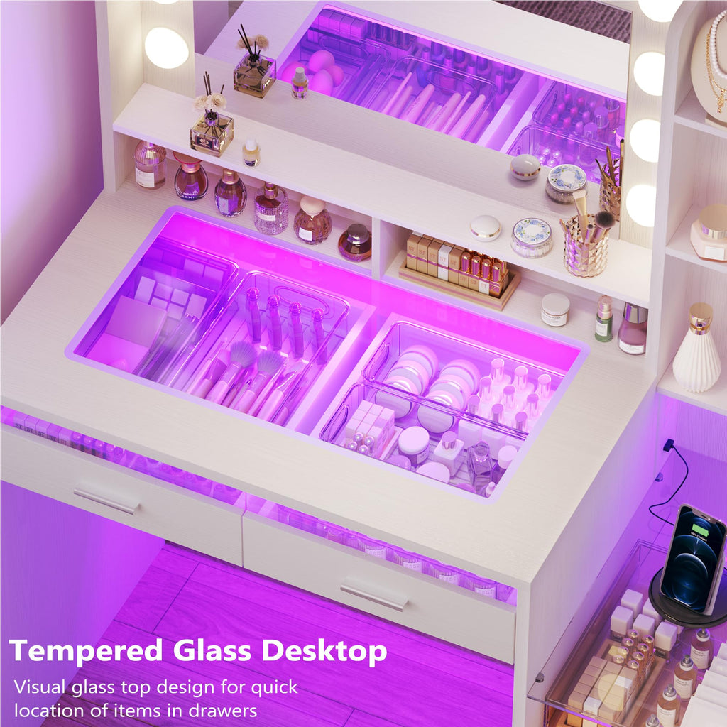 White Vanity Desk with Mirror and Lights G625
