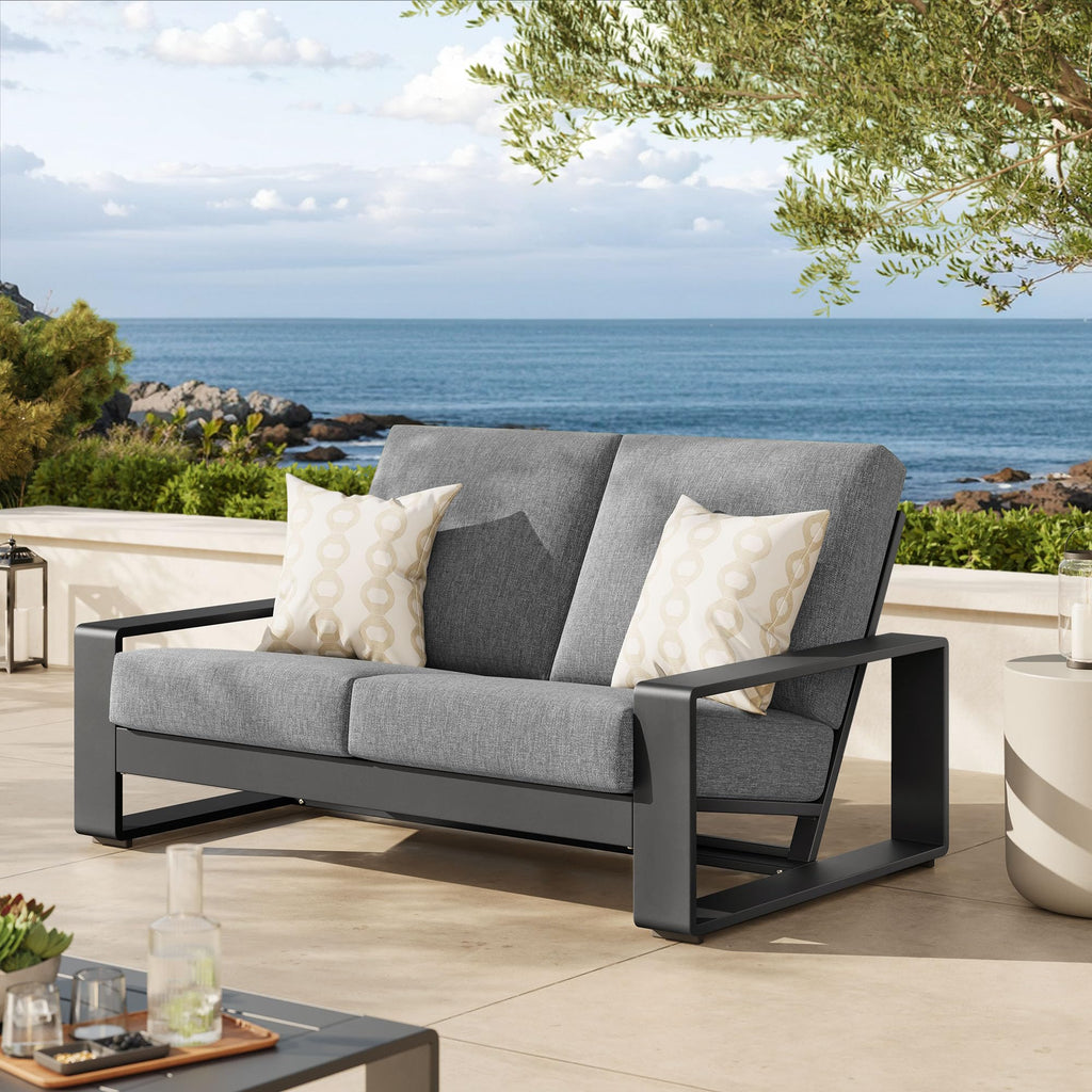 Light Gray Aluminum Outdoor Loveseat with Removable Cushions W17274