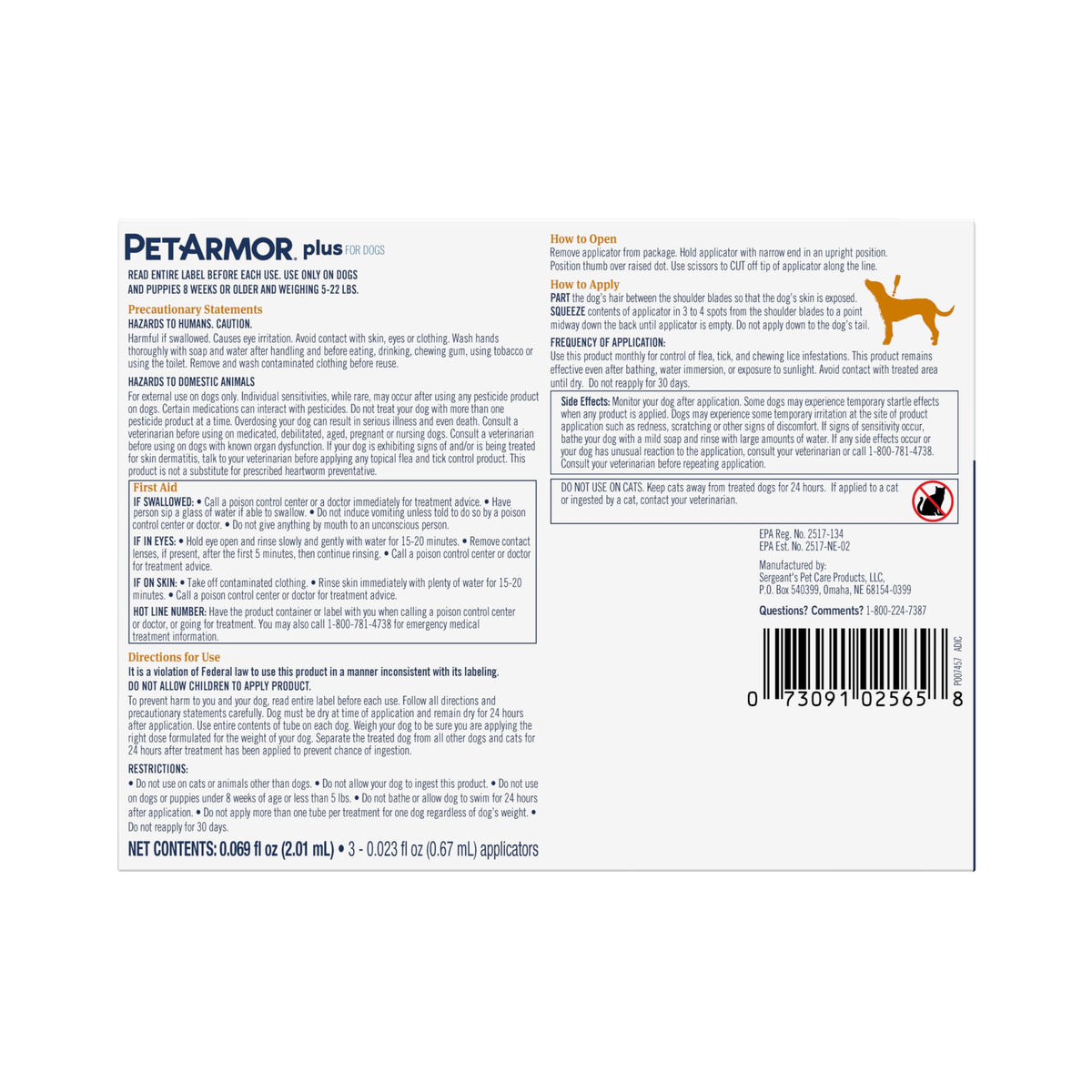 Flea & Tick Topical Dogs 5-22 lbs 3-Month Q9846