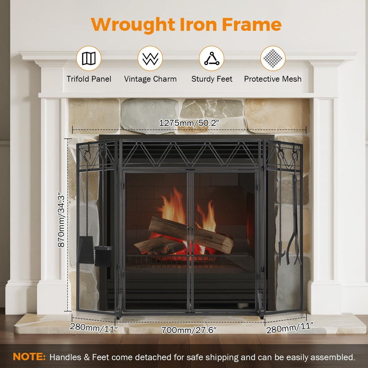 Black Fireplace Screen with Tools Kit & Door W10578