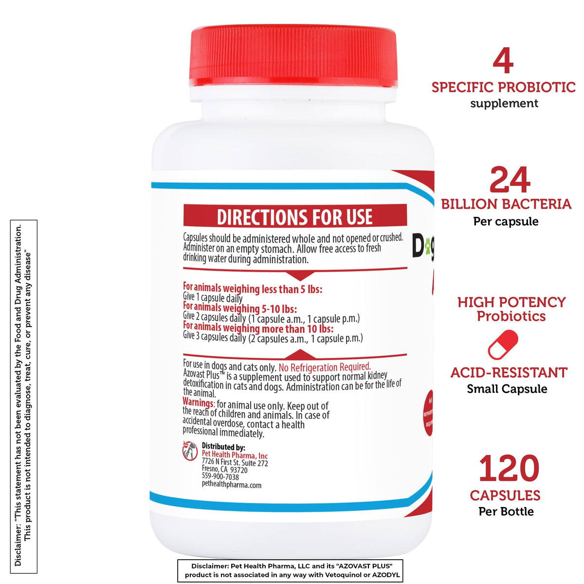 Kidney Probiotic Supplement for Dogs Cats 24 Billion CFU 120 Caps E83849