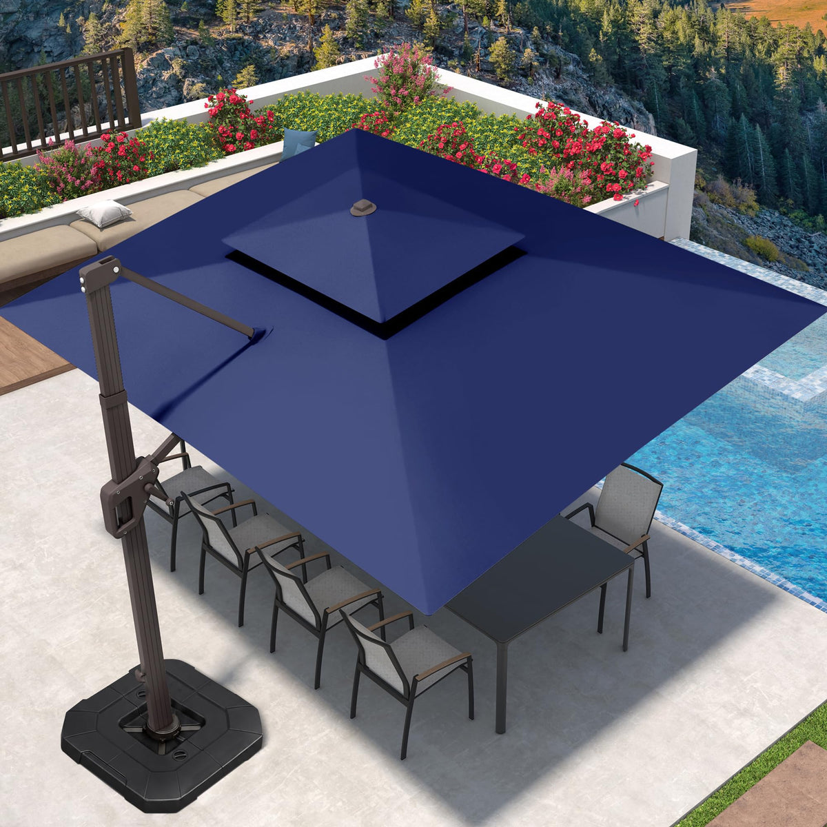 9' X 12' Patio Cantilever Umbrella with Base and LED Lights Y8274
