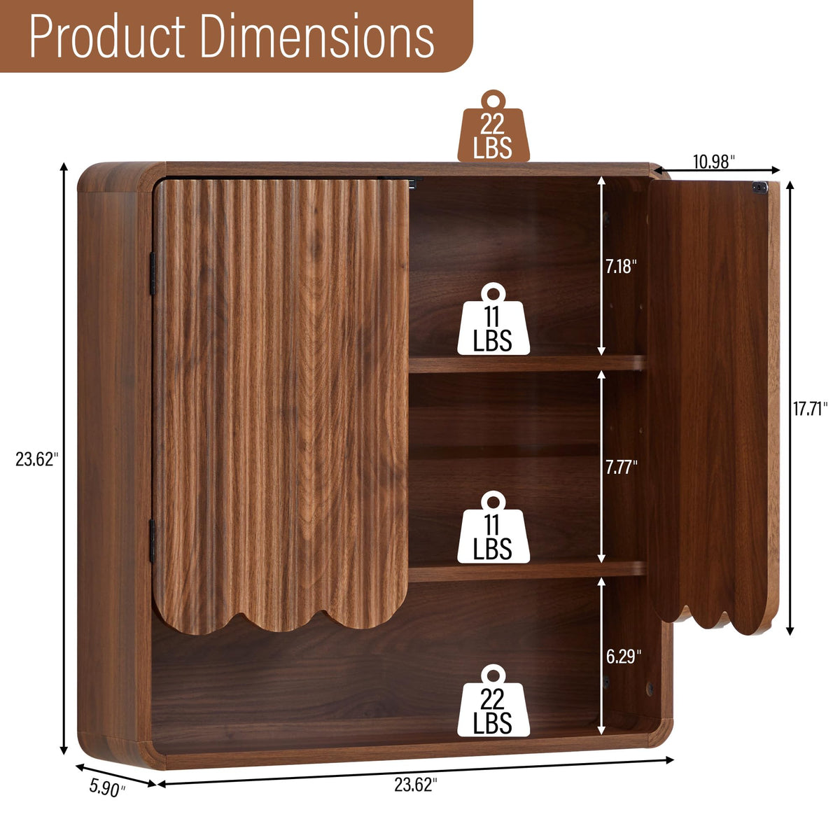 Walnut Fluted Bathroom Wall Cabinet K8111