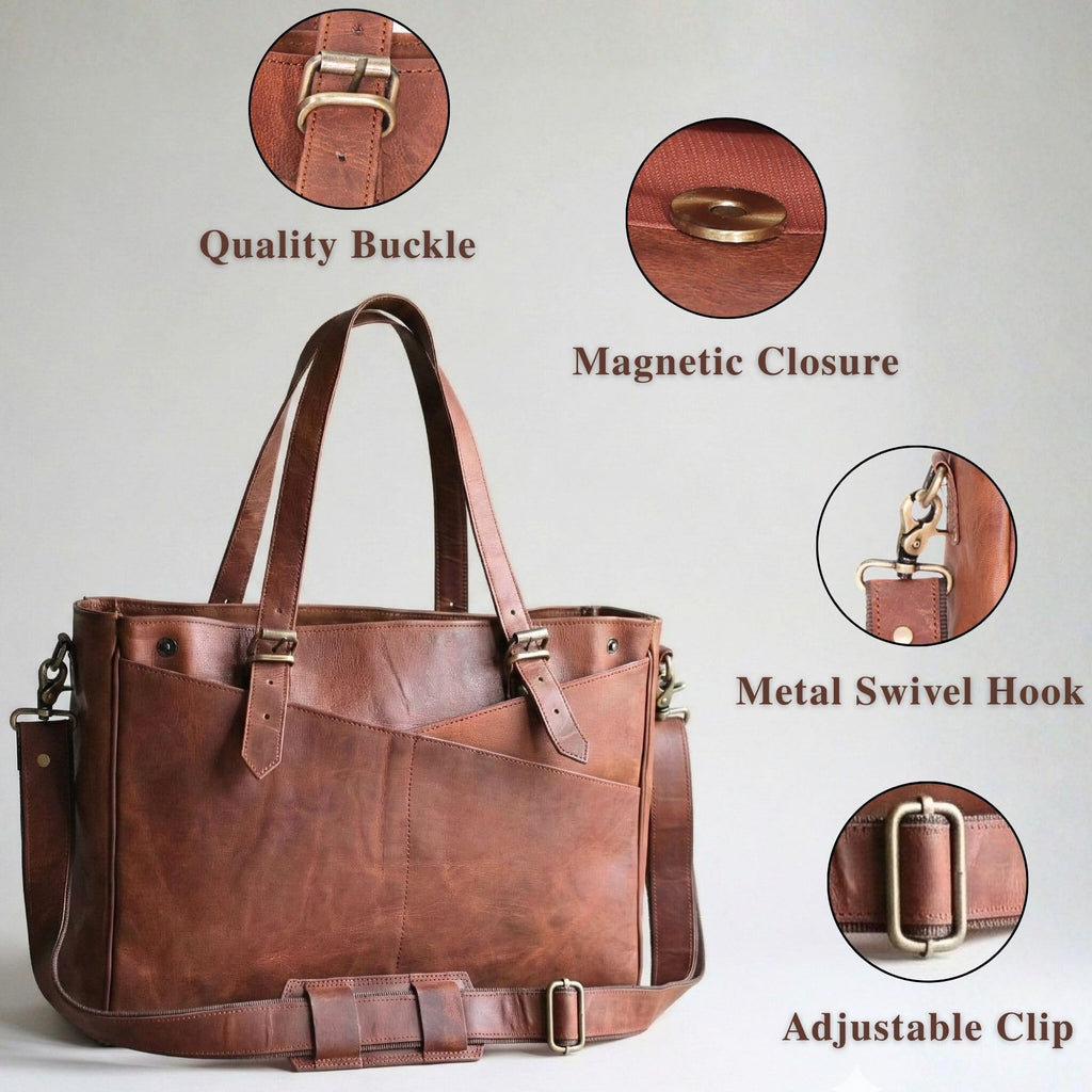 17-inch Large Brown Genuine Leather Laptop Bag L70298