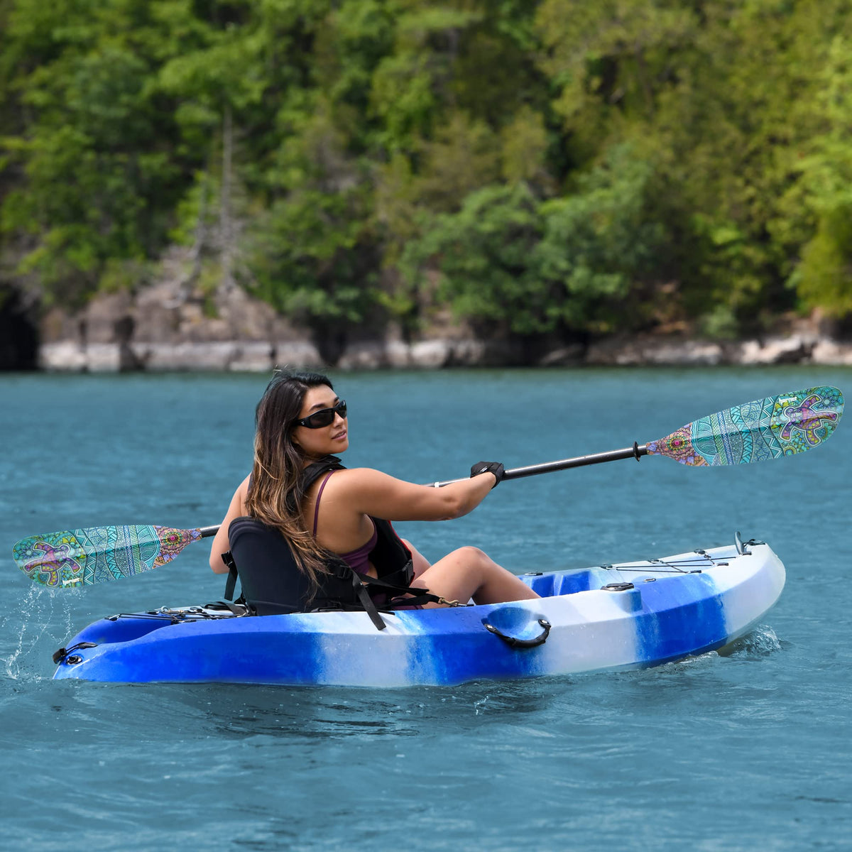 Fiberglass Kayak Paddle 90.5 inches Adjustable Carbon Fiber Shaft I751416