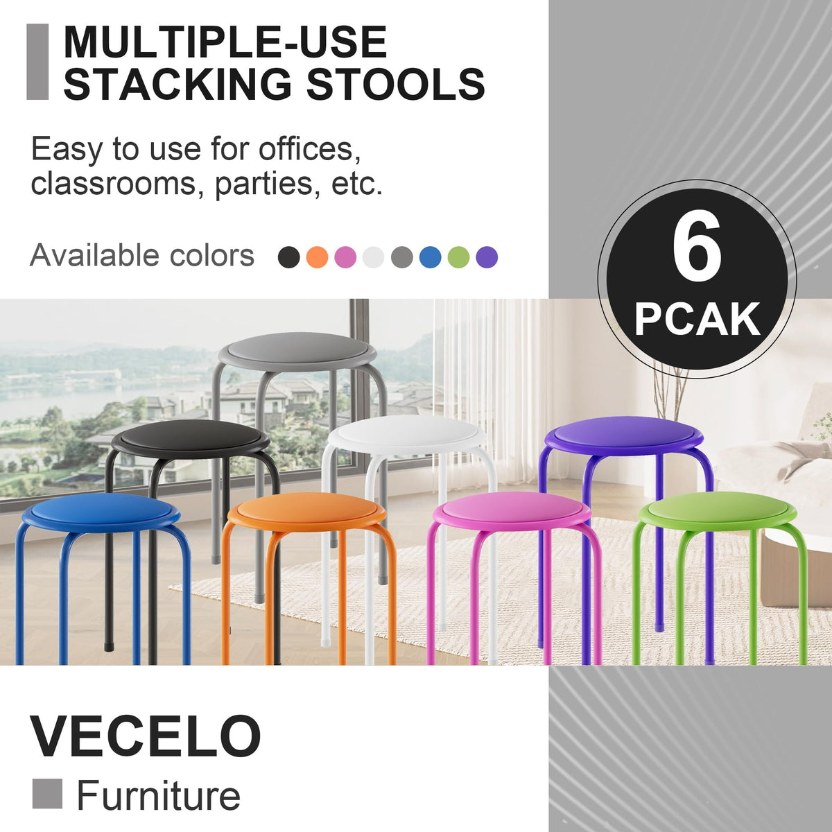 Grey 17 Inch Padded Steel Stacking Stools L87799