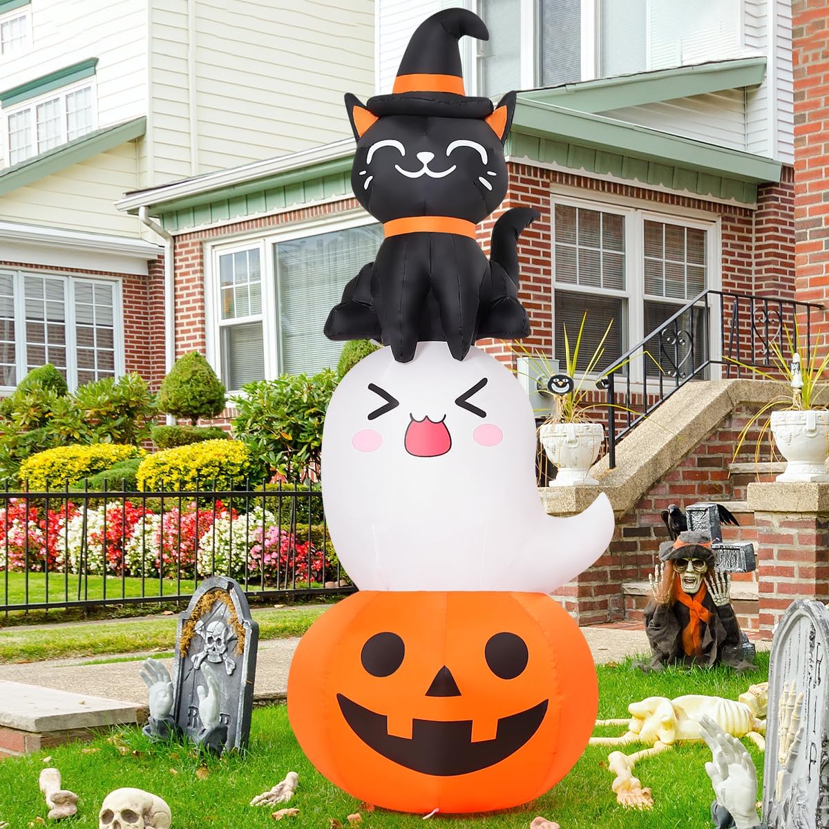 6 FT Halloween Inflatables Pumpkin Ghost Cat Outdoor Decorations T3053
