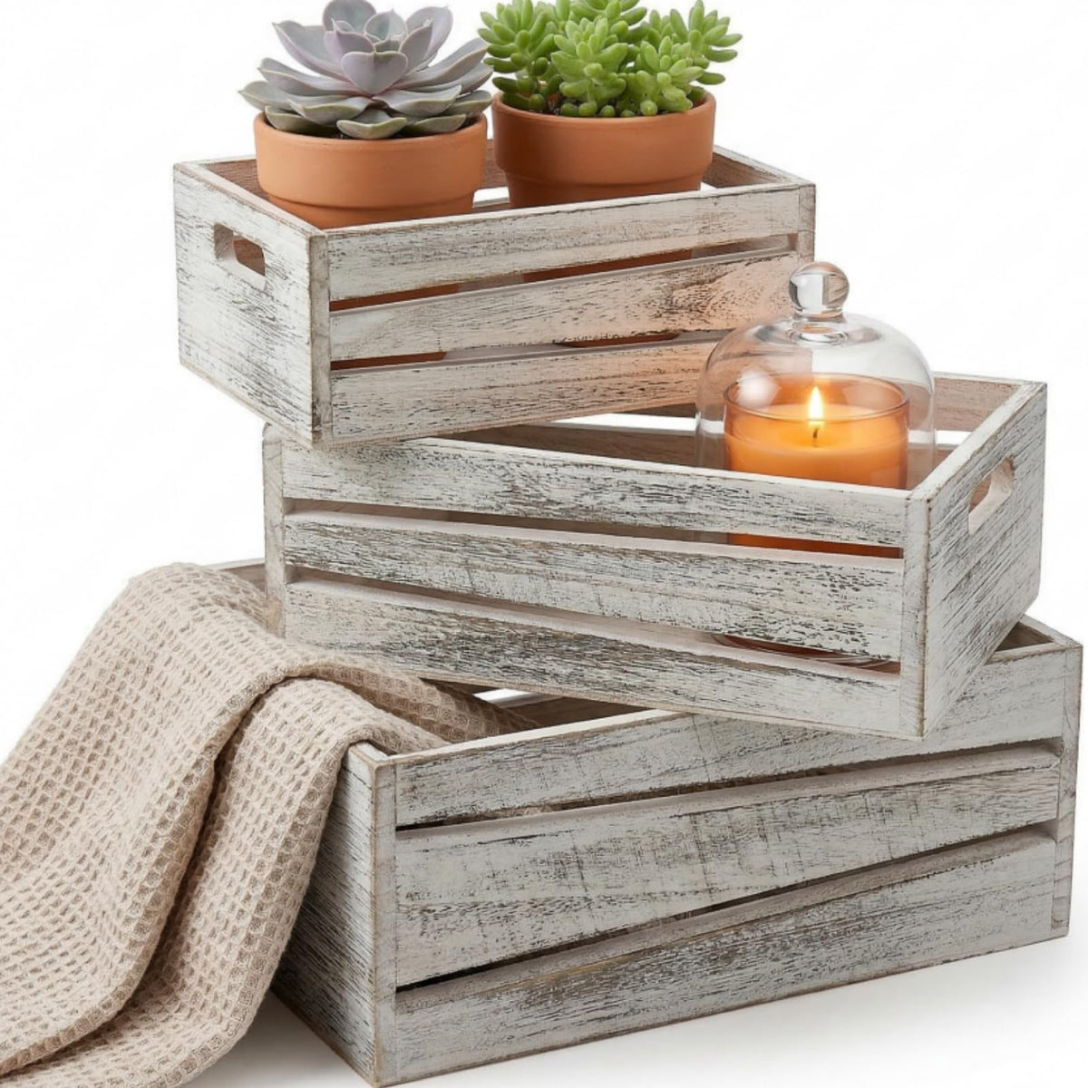 3 Pack Wooden Storage Crates with Handles A802