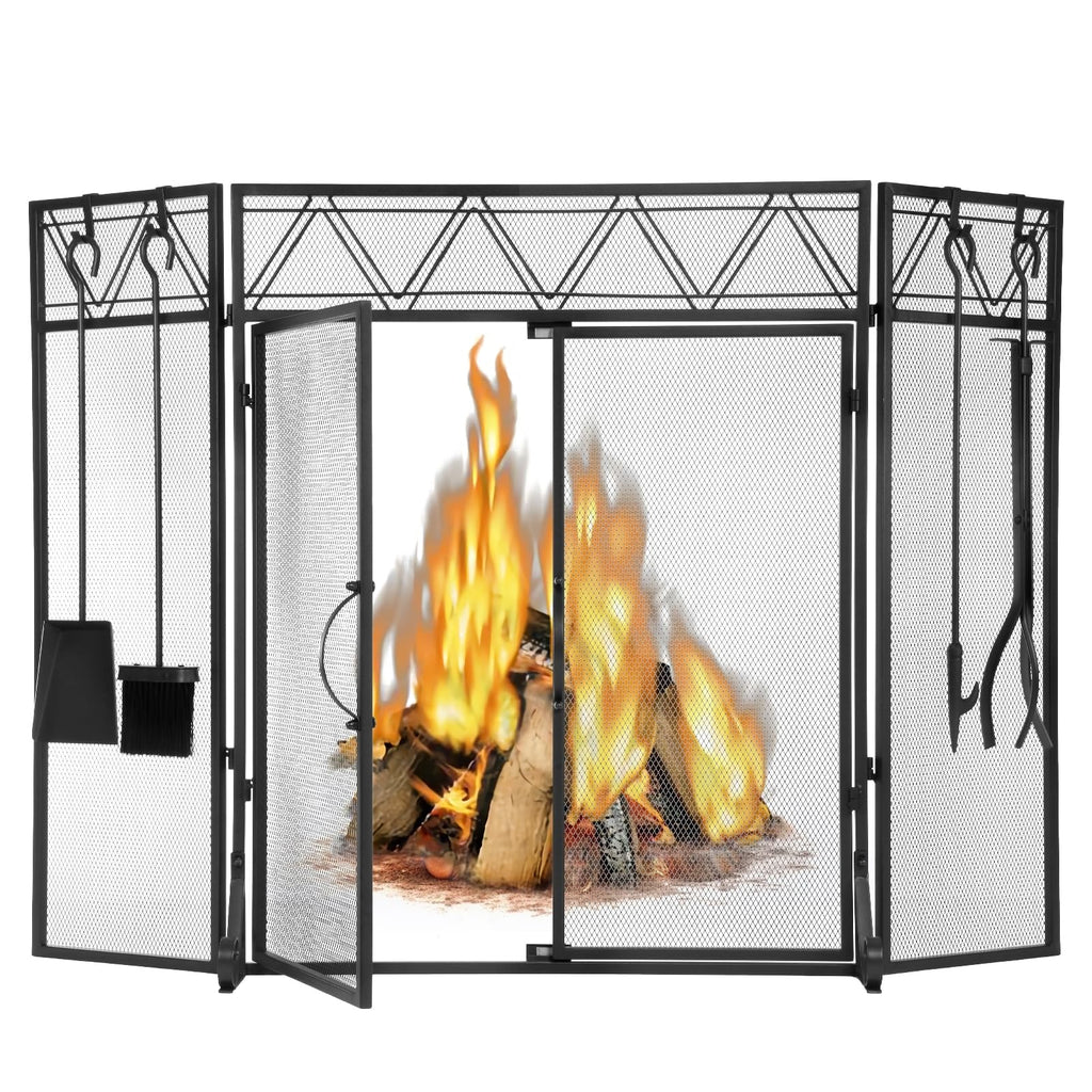 Black Fireplace Screen with Tools Kit & Door W10578
