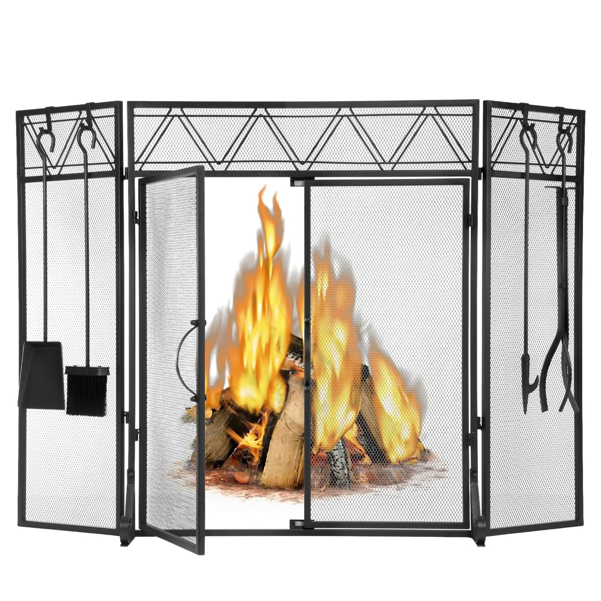 Black Fireplace Screen with Tools Kit & Door W10578