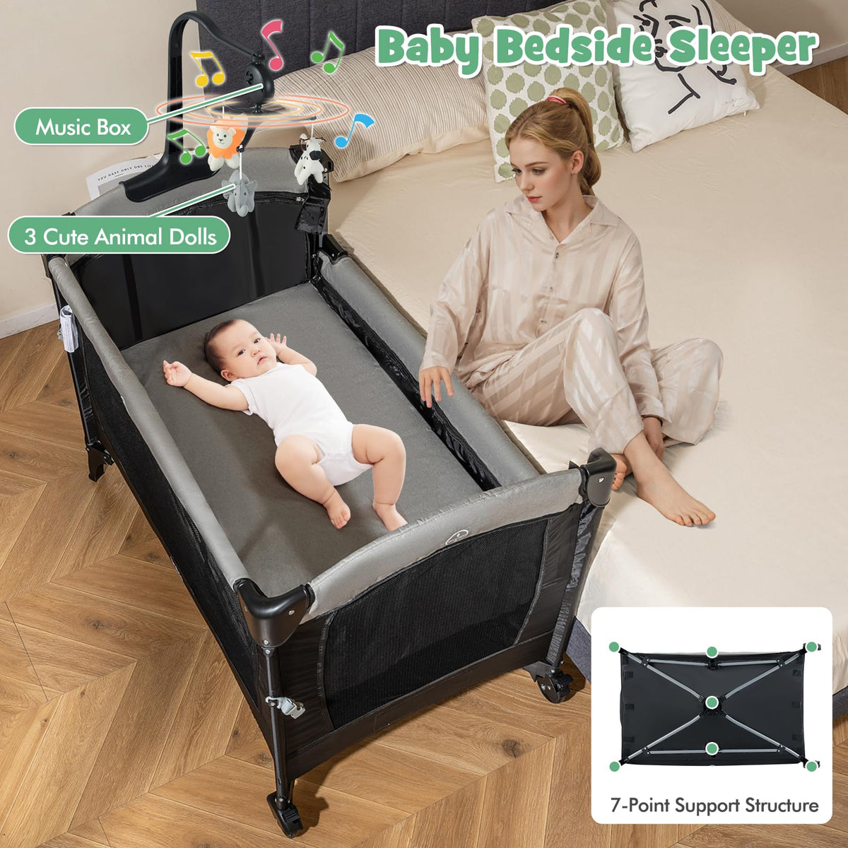 6-in-1 Pack and Play with Bassinet and Changing Table, Black C7744