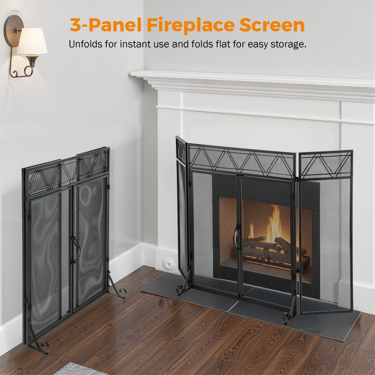 Black Fireplace Screen with Tools Kit & Door W10578