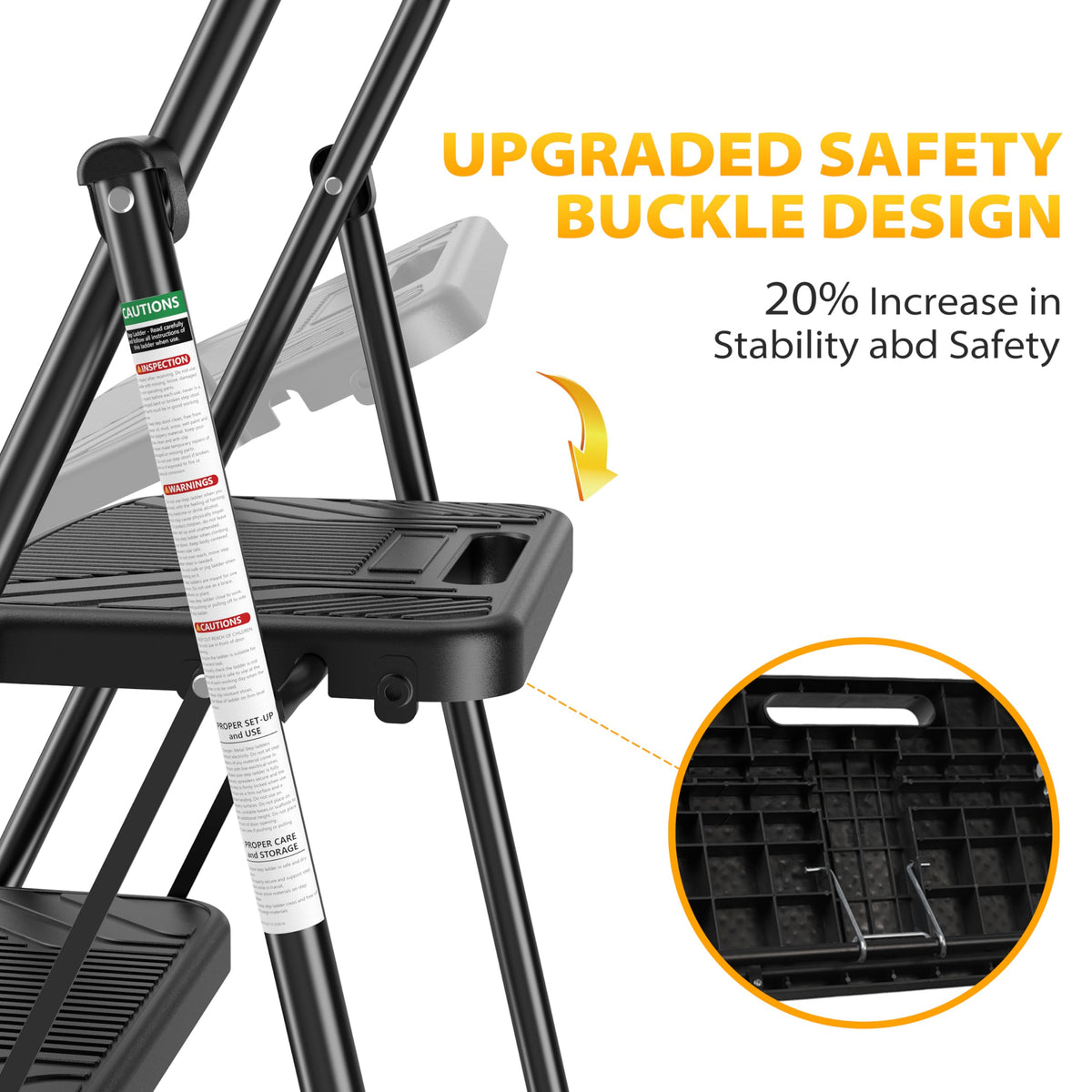 Folding Steel 3-Step Ladder with Handrail W76998