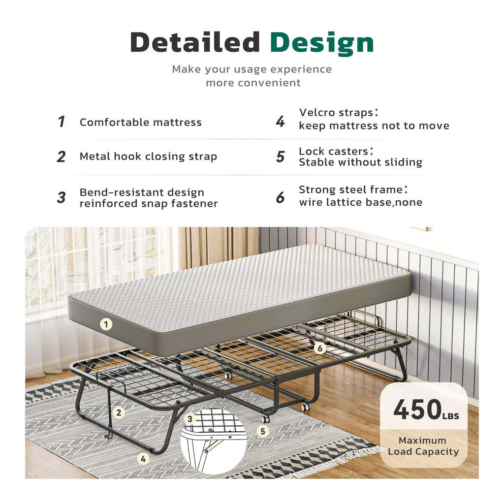 Folding Bed with Mattress Metal Frame Cot Size S365309