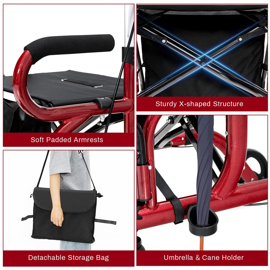 2 in 1 Folding Rollator Walker with Seat and 8" Wheels N613