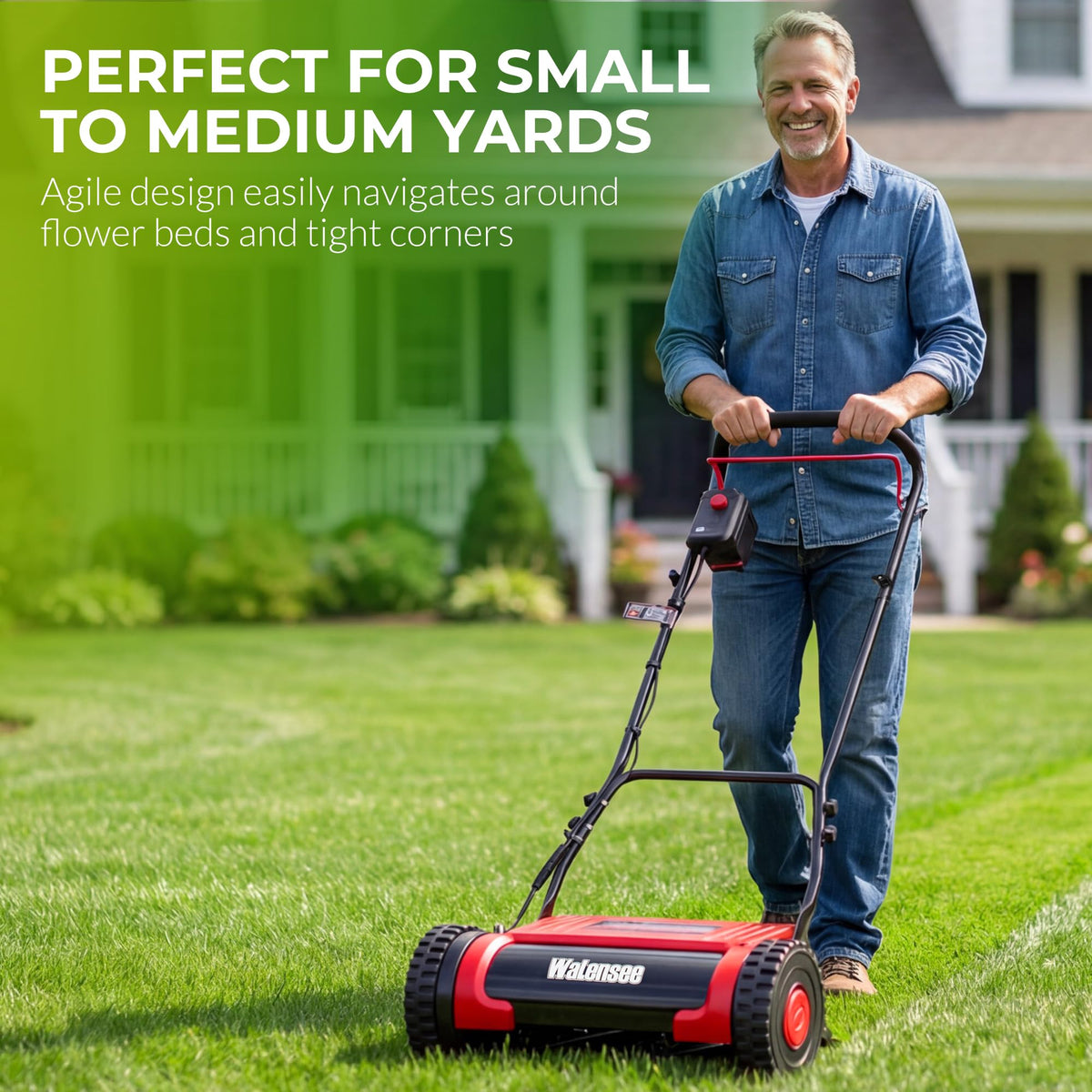 16-Inch Cordless Electric Reel Lawn Mower with 2 Batteries E8582