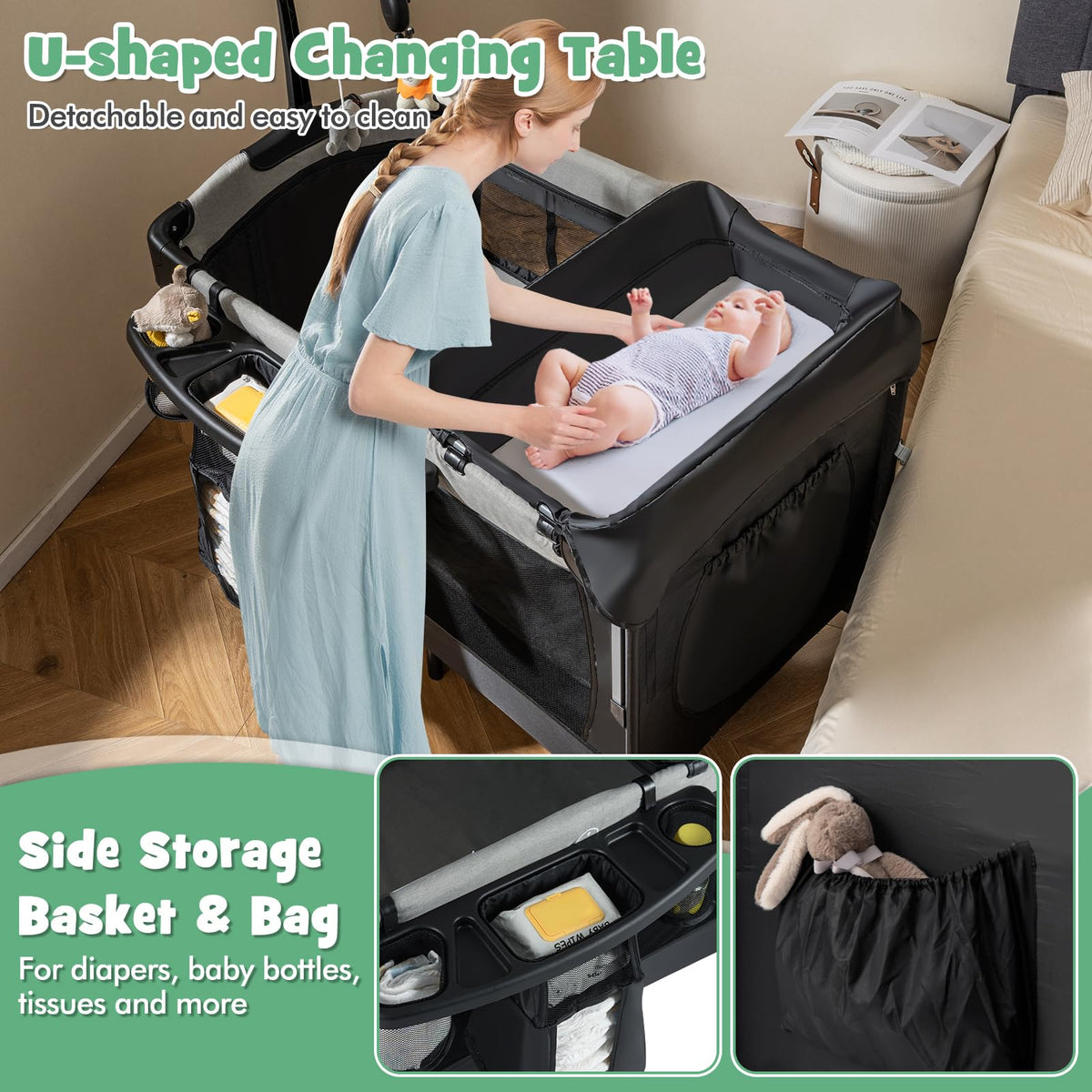 6-in-1 Pack and Play with Bassinet and Changing Table, Black C7744