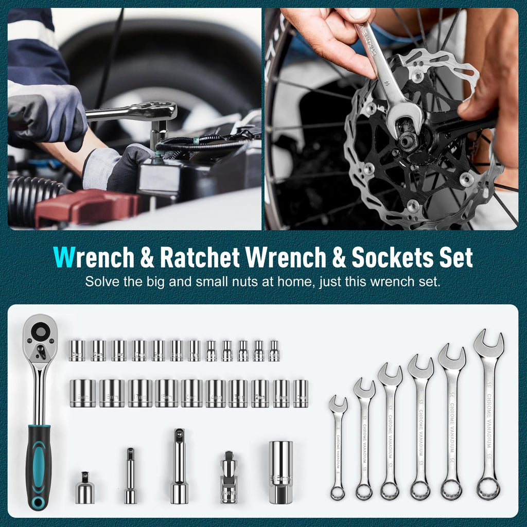379 Pcs Portable Home and Auto Tool Kit with Drawer Blue C600