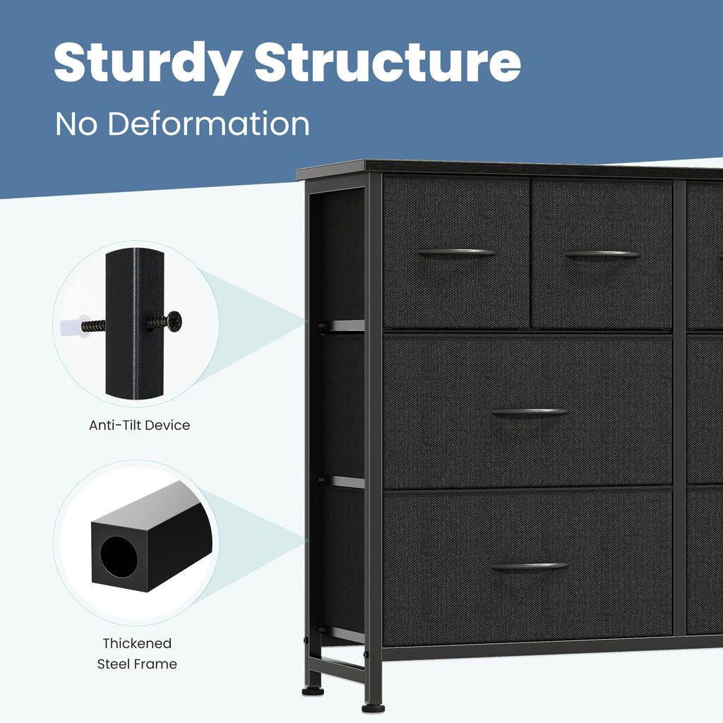 Black 8 Fabric Drawer Dresser with Wood Top W932