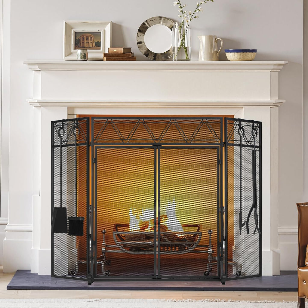 Black Fireplace Screen with Tools Kit & Door W10578