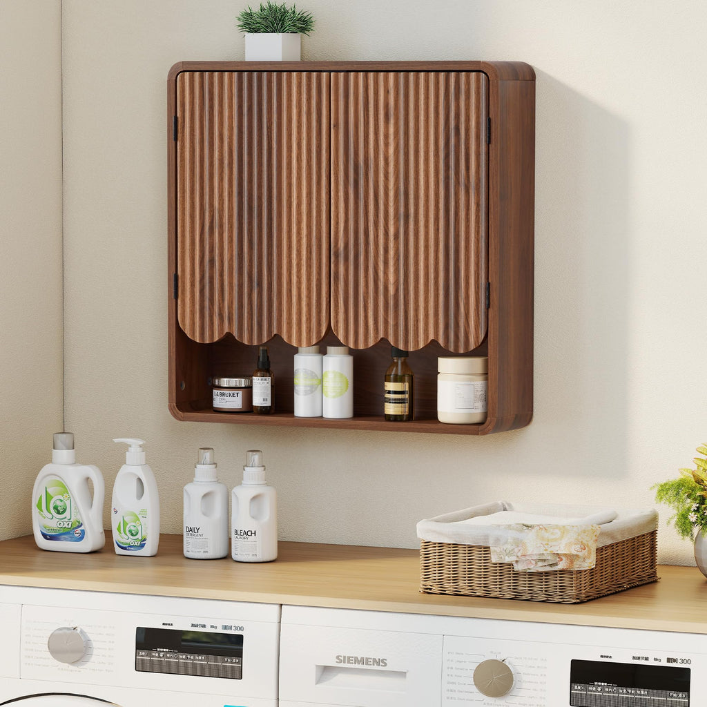Walnut Fluted Bathroom Wall Cabinet K8111