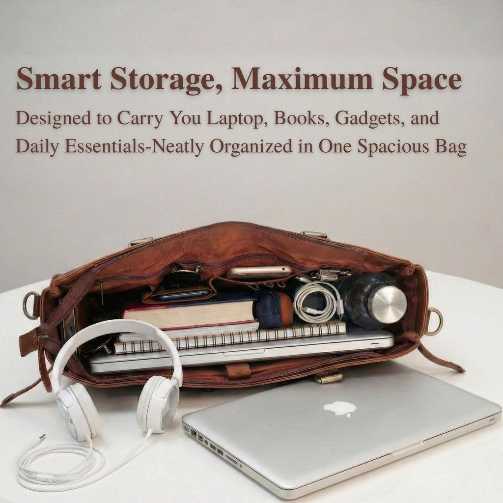 17-inch Large Brown Genuine Leather Laptop Bag L70298