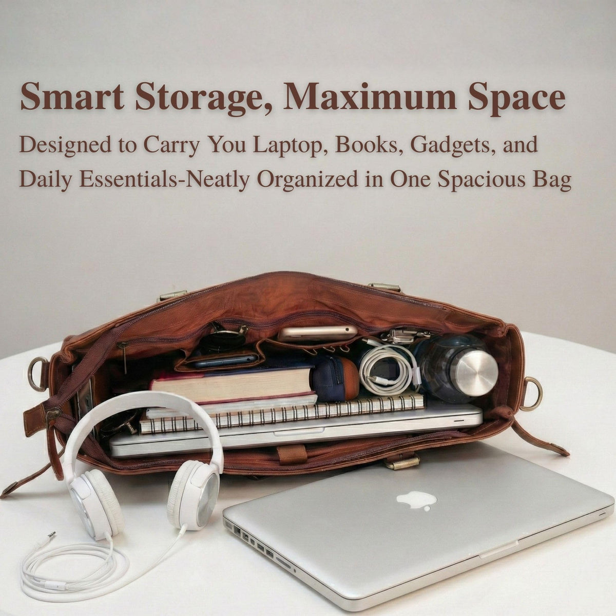 17-inch Large Brown Genuine Leather Laptop Bag L70298