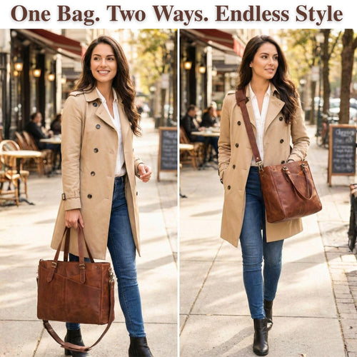 17-inch Large Brown Genuine Leather Laptop Bag L70298