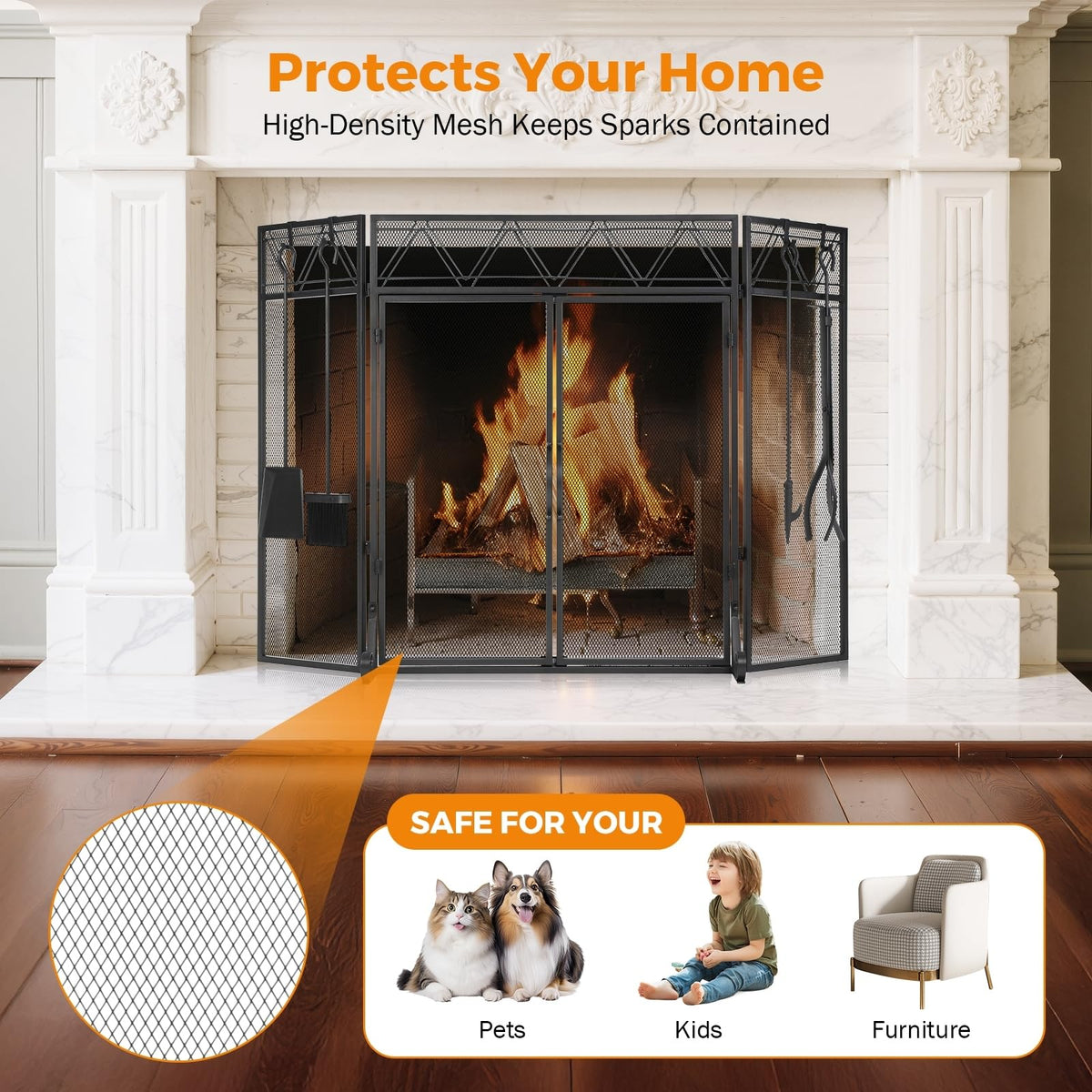 Black Fireplace Screen with Tools Kit & Door W10578