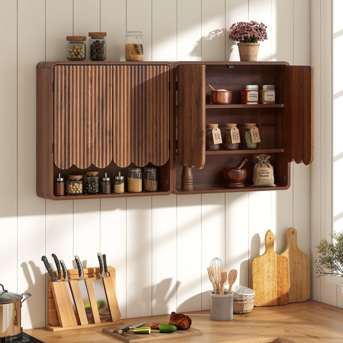 Walnut Fluted Bathroom Wall Cabinet K8111