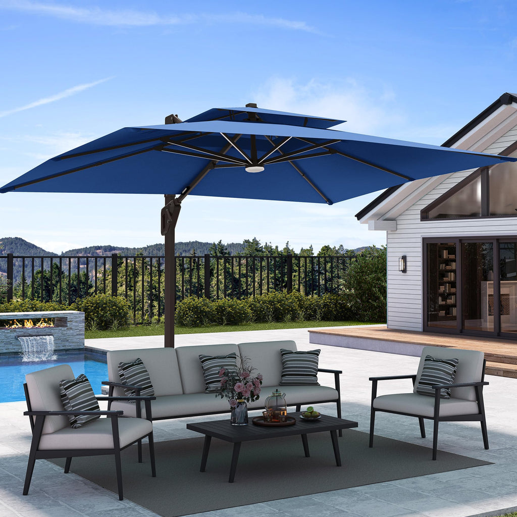 9' X 12' Patio Cantilever Umbrella with Base and LED Lights Y8274