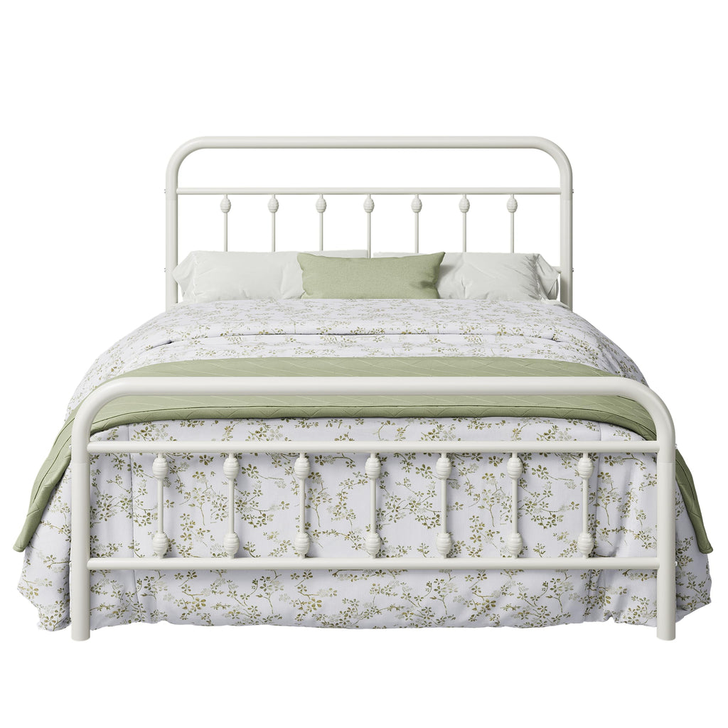 14 Inches Full Size Off White Metal Platform Bed Frame K127