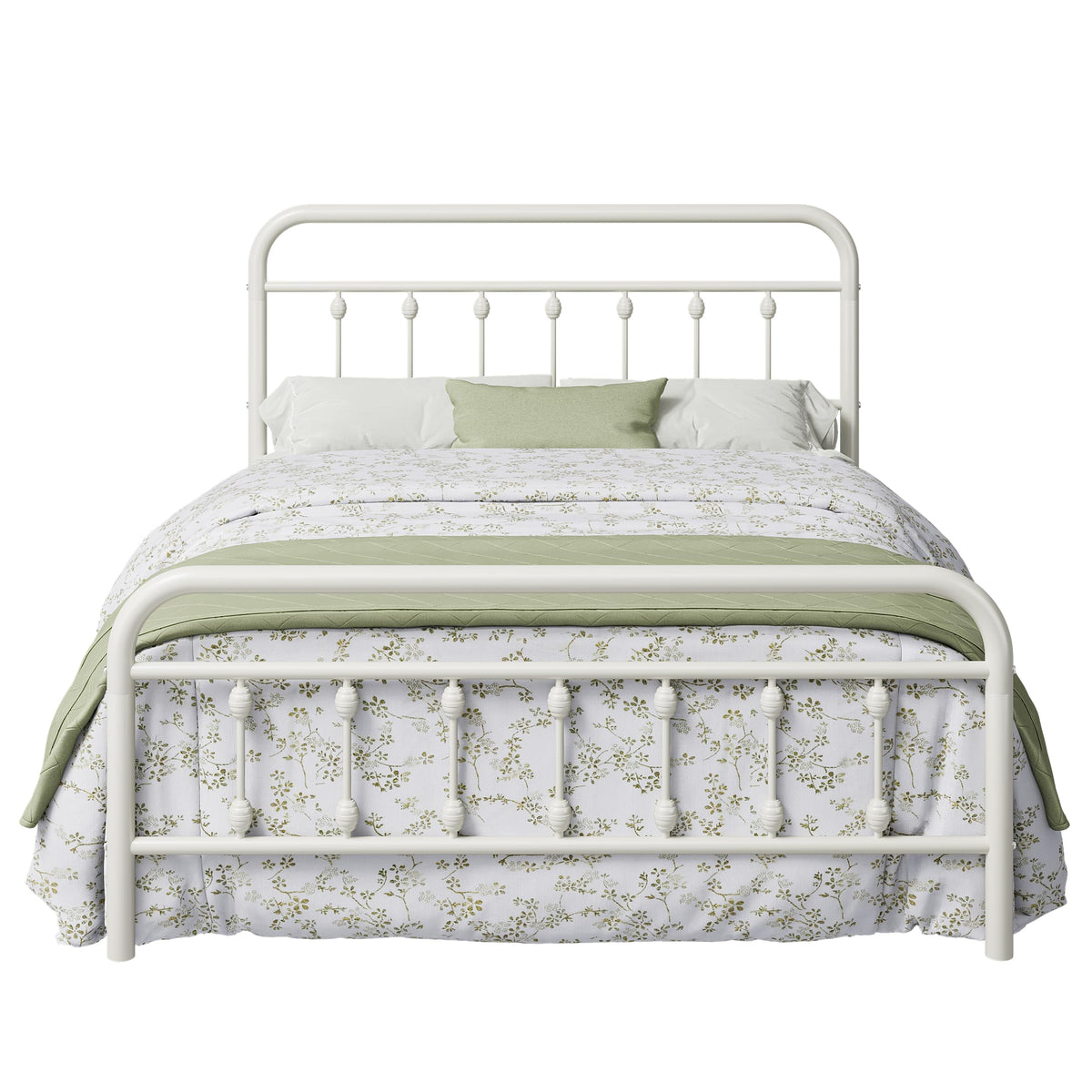 14 Inches Full Size Off White Metal Platform Bed Frame K127