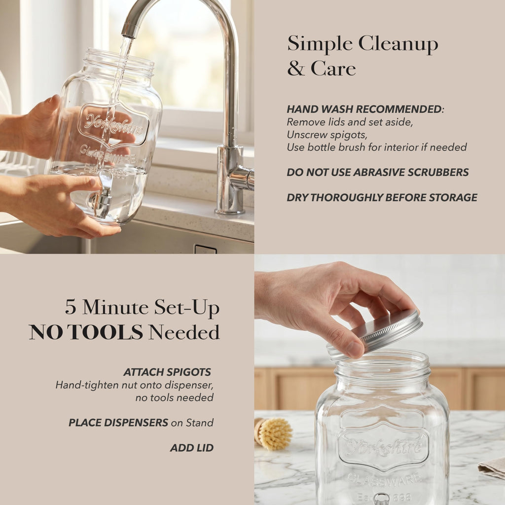 Mason Jar Glass Beverage Dispenser with Metal Stand, 1 Gal U45353