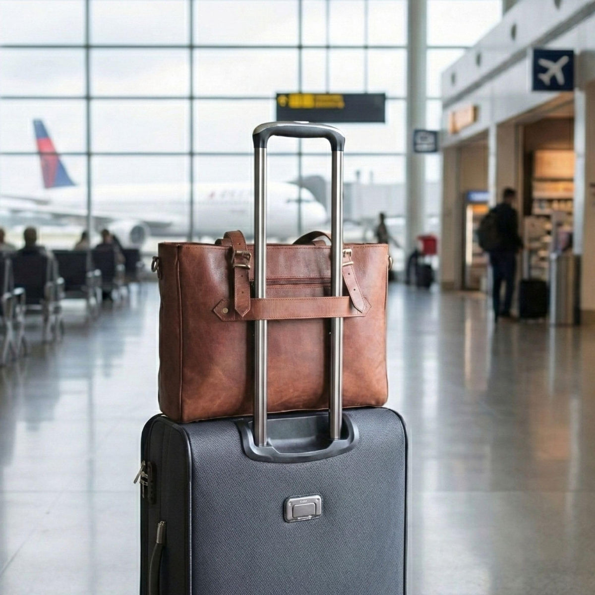 17-inch Large Brown Genuine Leather Laptop Bag L70298