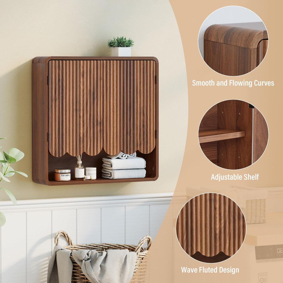 Walnut Fluted Bathroom Wall Cabinet K8111