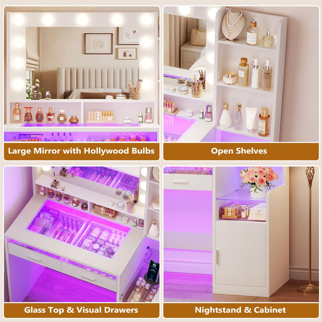 White Vanity Desk with Mirror and Lights G625