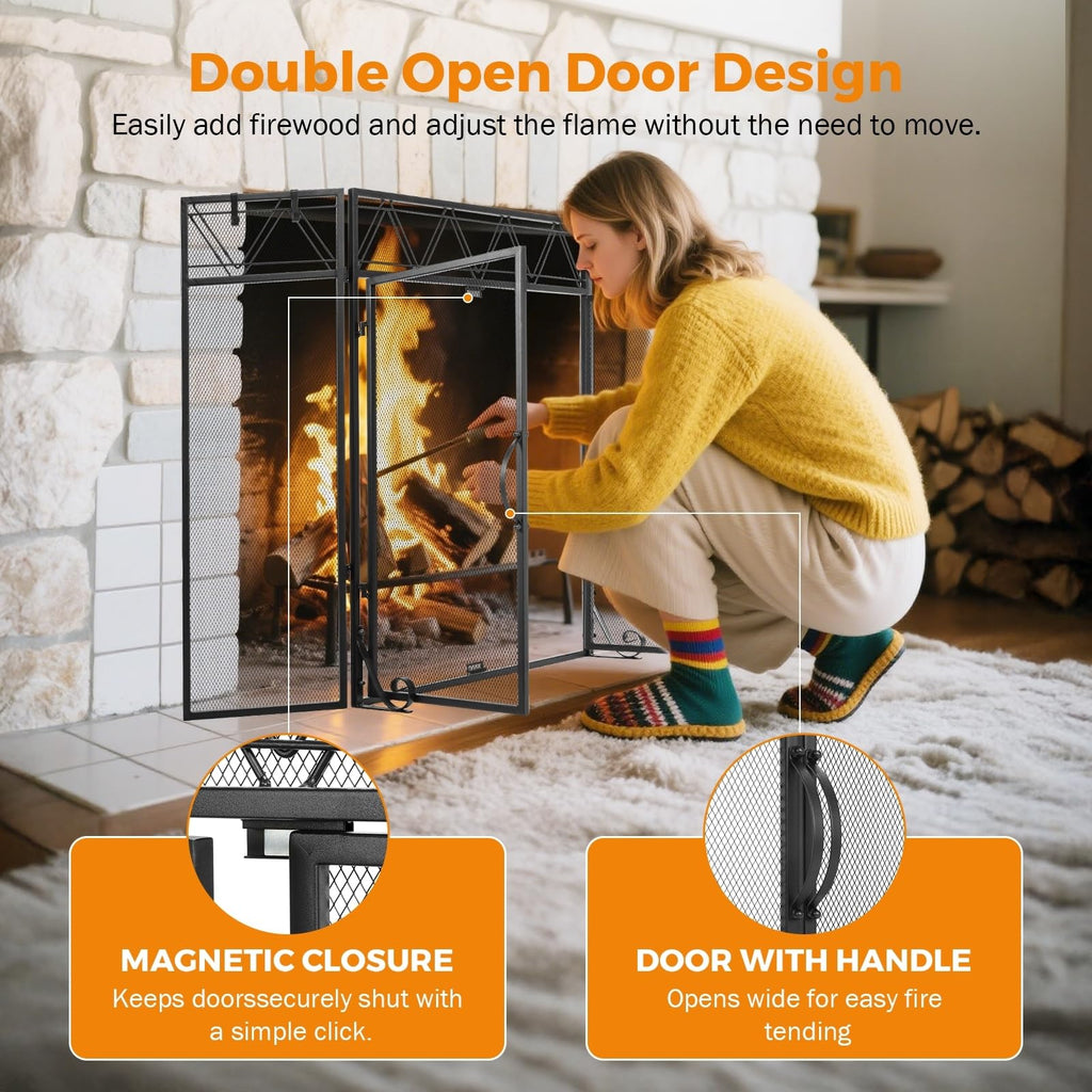 Black Fireplace Screen with Tools Kit & Door W10578