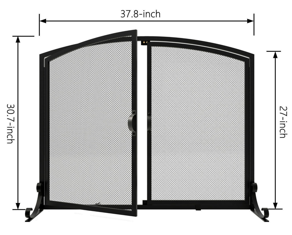 Arched Metal Fireplace Screen 2-Panel Spark Guard X5974