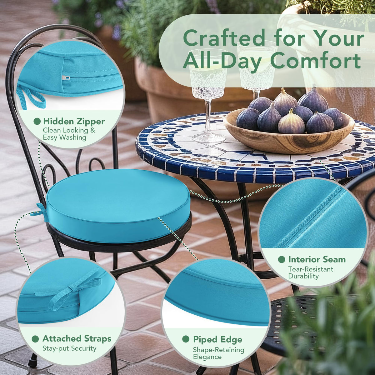 15" Round Waterproof Fade Resistant Chair Cushions Set of 2 M1170