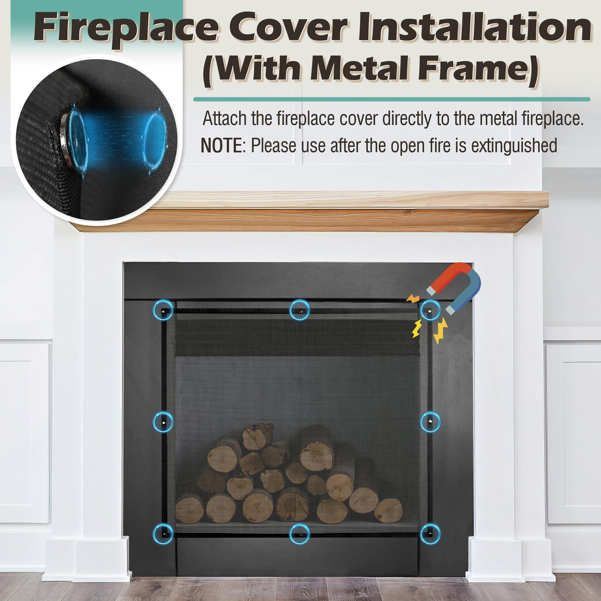 Black Magnetic Mesh Fireplace Cover O698