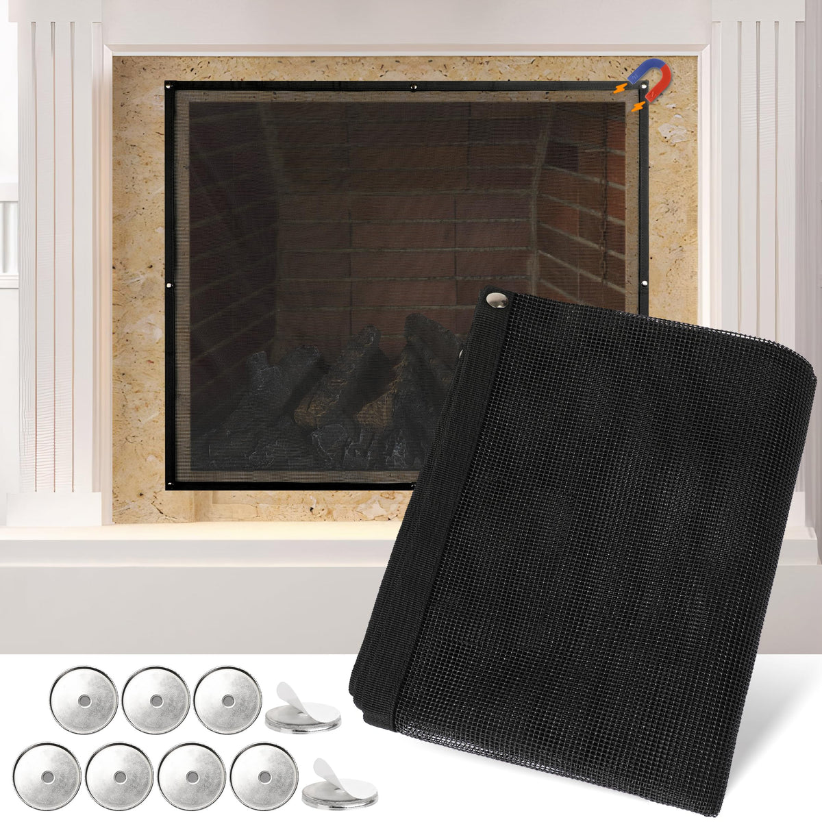 Black Magnetic Mesh Fireplace Cover O698