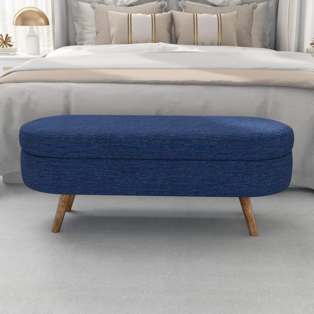 Oval Storage Bench with Rubber Wood Legs, Blue T120313