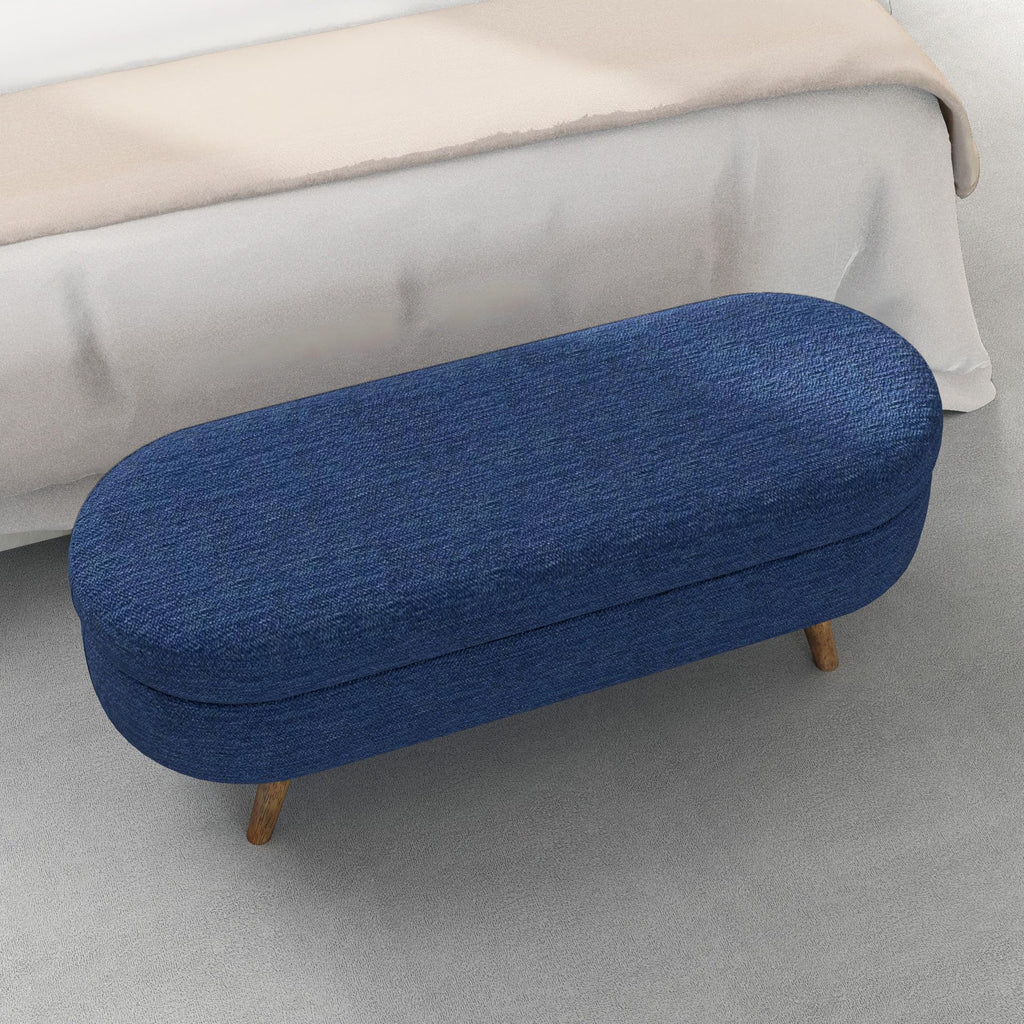 Oval Storage Bench with Rubber Wood Legs, Blue T120313