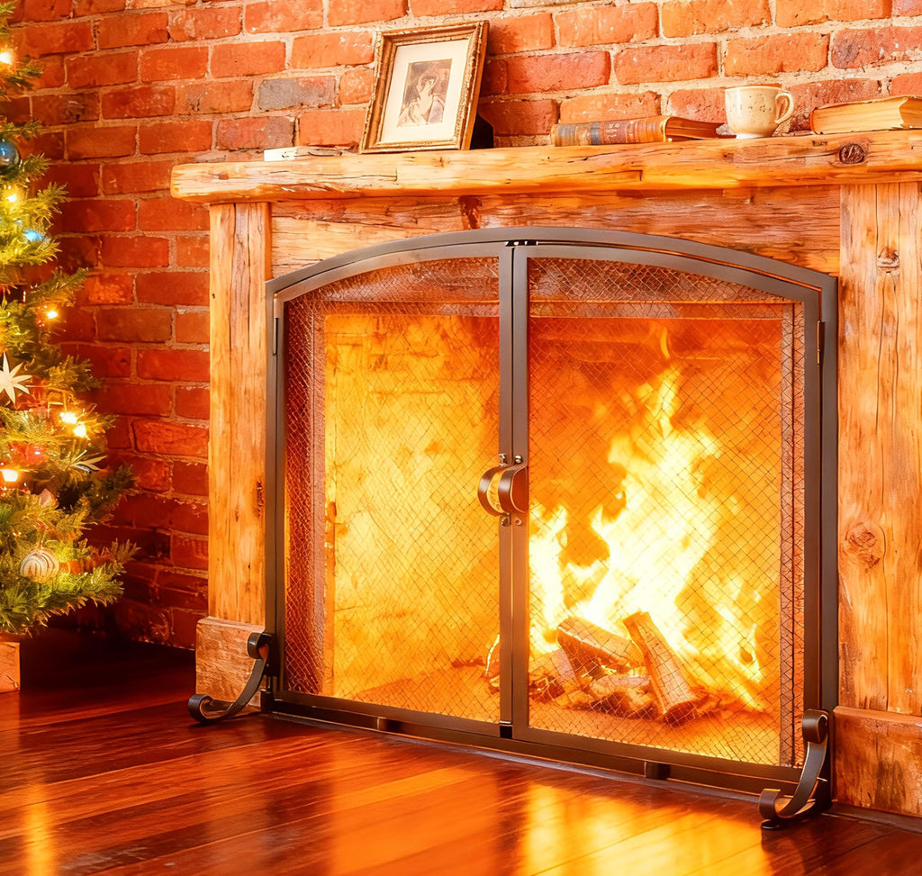 Arched Metal Fireplace Screen 2-Panel Spark Guard X5974