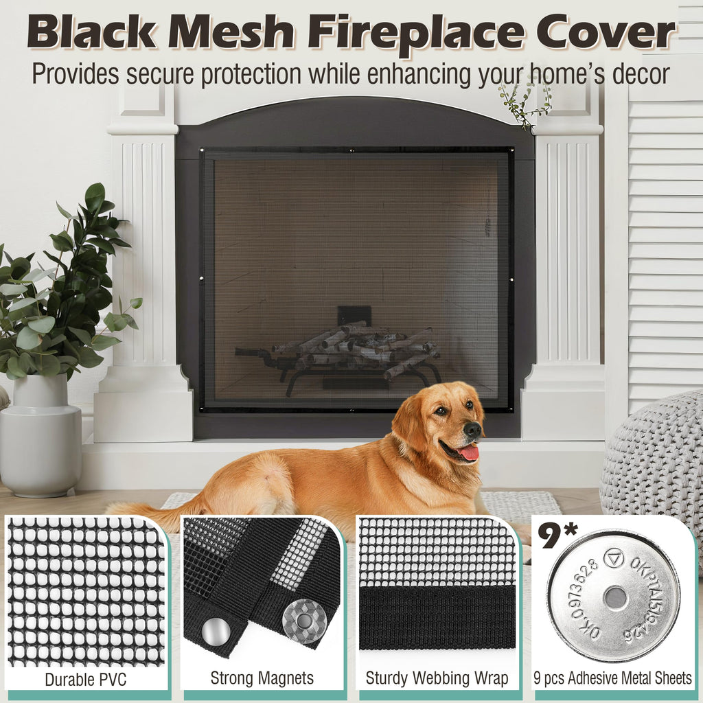 Black Magnetic Mesh Fireplace Cover O698