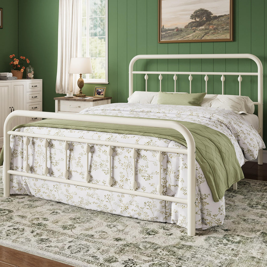 14 Inches Full Size Off White Metal Platform Bed Frame K127