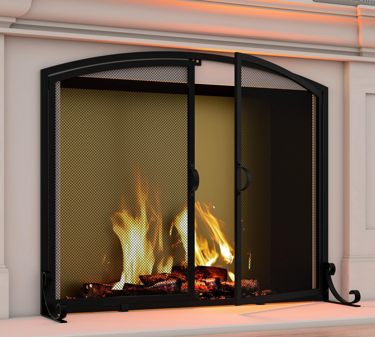 Arched Metal Fireplace Screen 2-Panel Spark Guard X5974
