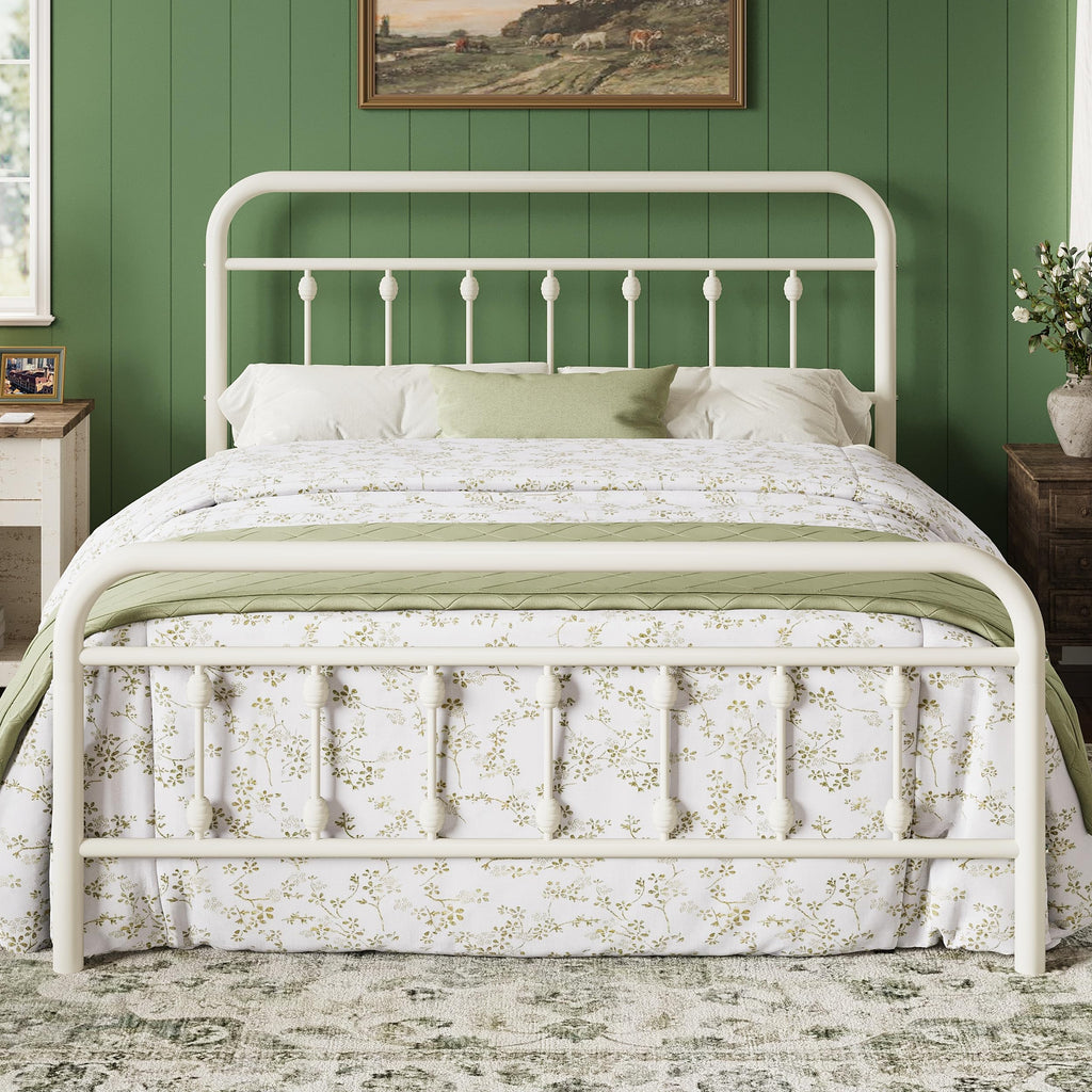 14 Inches Full Size Off White Metal Platform Bed Frame K127